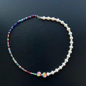 Genuine pearl clay necklace